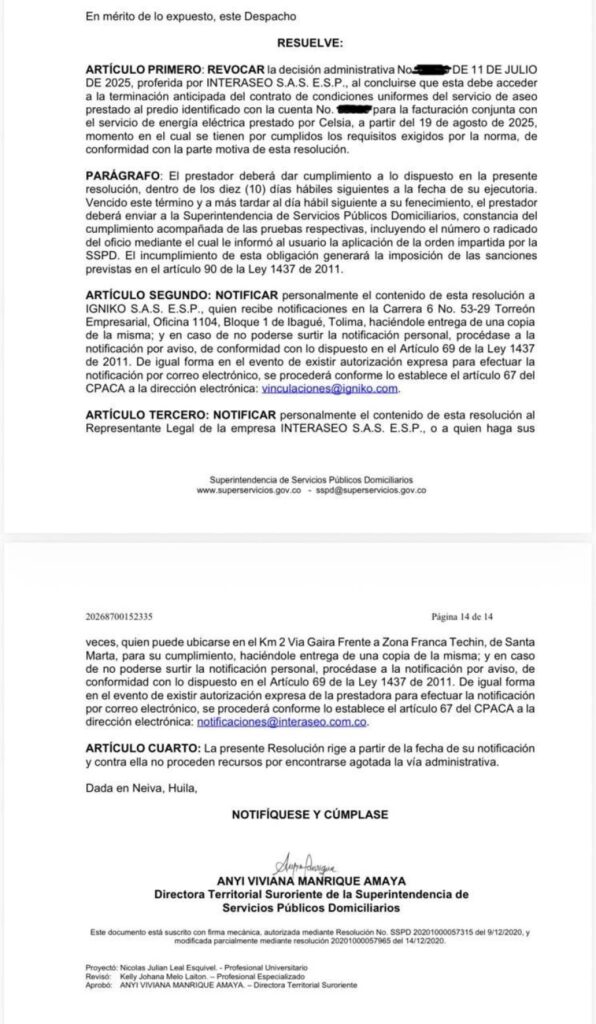 orden superintendencia igniko